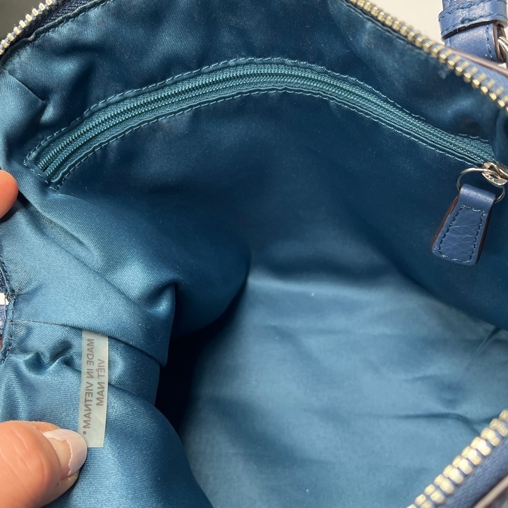 Coach Blue Pebbled Leather Two Way Crossbody Double Handle Zip Top Satchel Bag - Picture 10 of 12